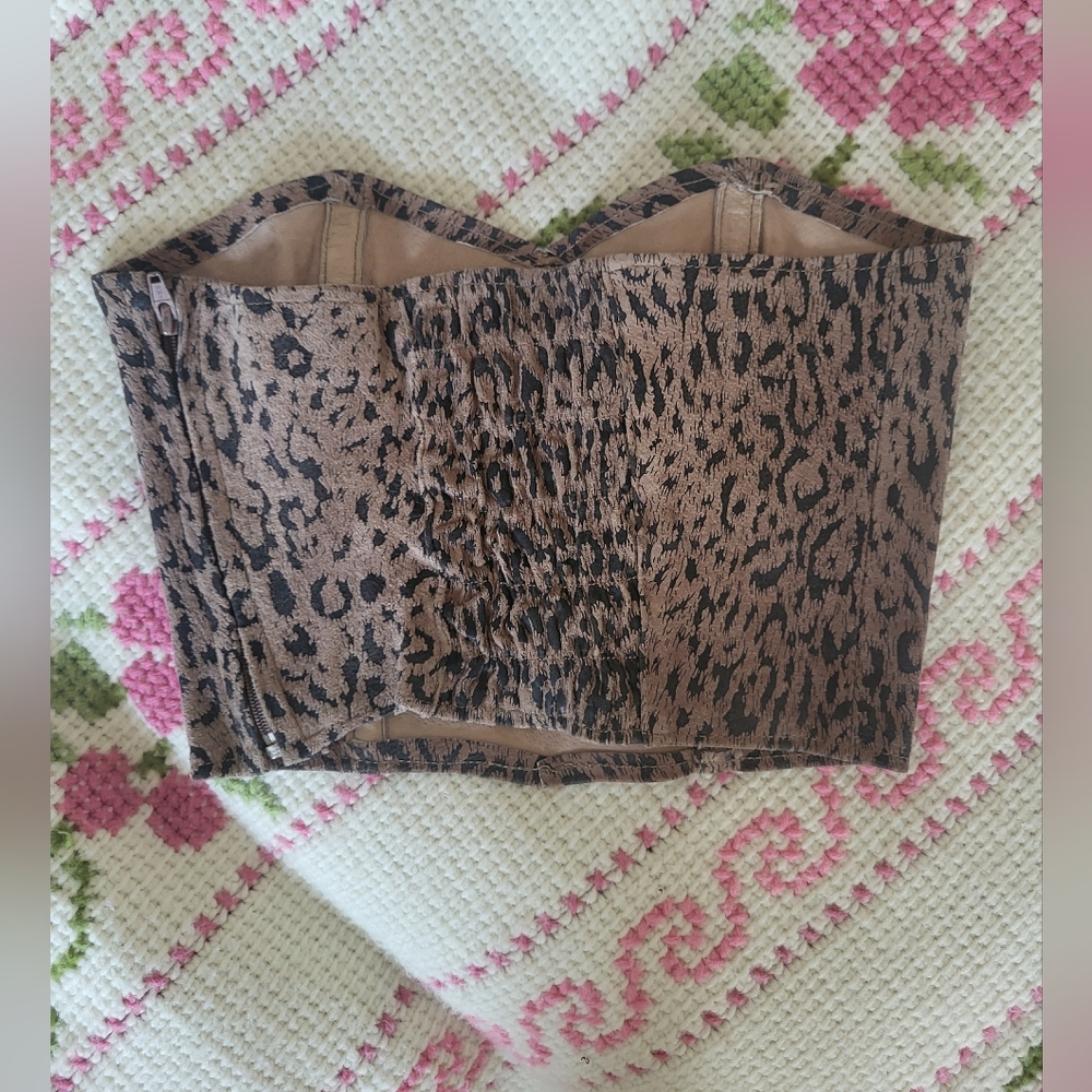 Vintage Leather Leopard Smocked Corset - Picture 4 of 8